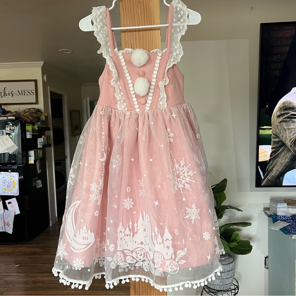 Kawaii Japanese To Alice Pink Lace Princess Dress with White Accents